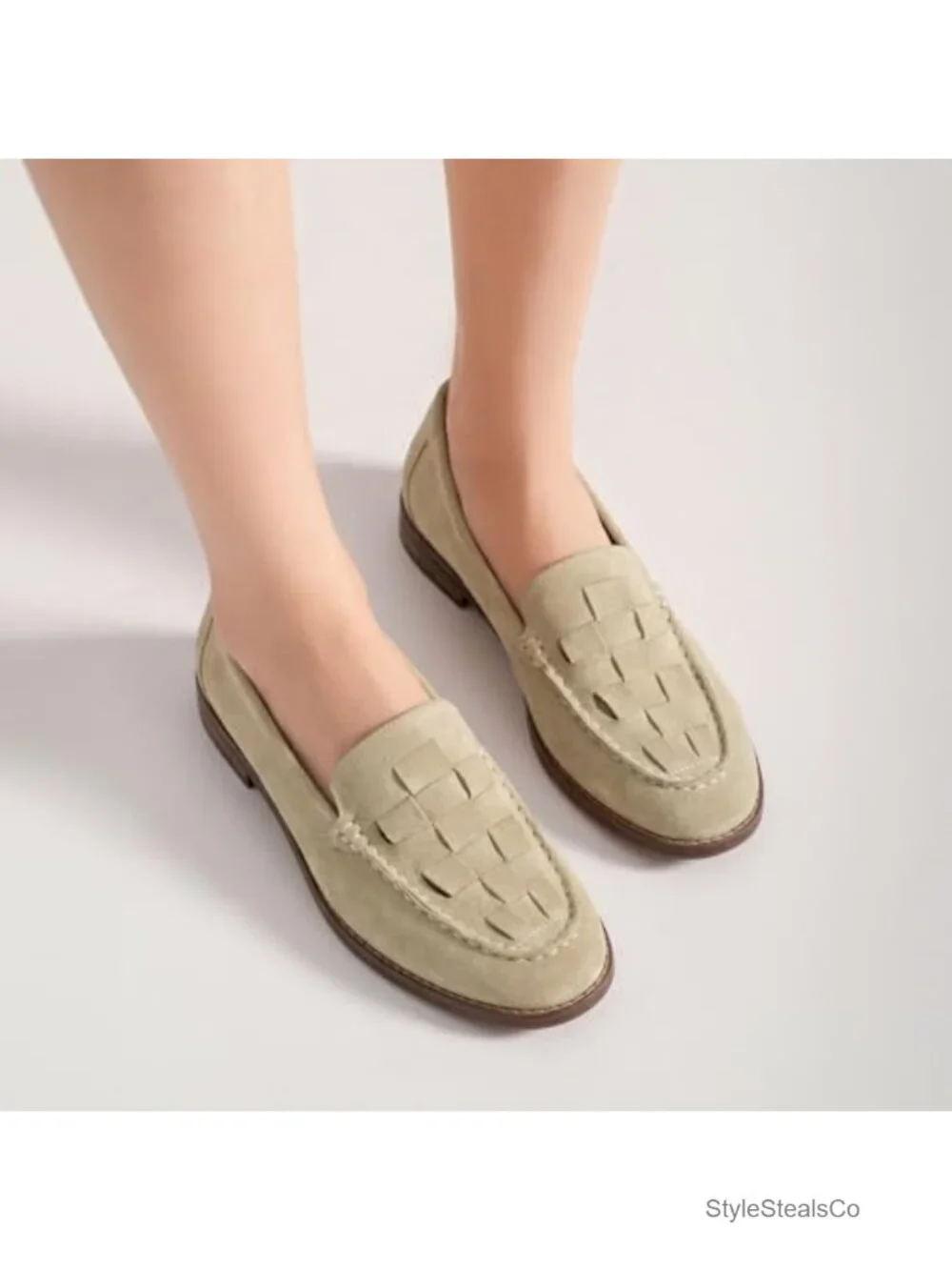 Genuine Cow Suede Woven Loafers - Slip On Mocc Comfortable Flats